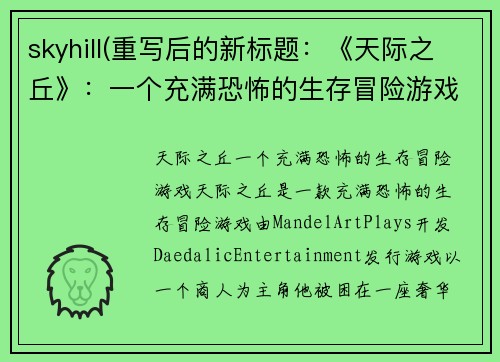 skyhill(重写后的新标题：《天际之丘》：一个充满恐怖的生存冒险游戏)